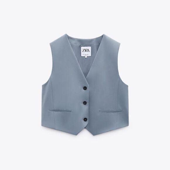 ZARA BLUE BUTTON TAILORED VEST - Picture 4 of 12